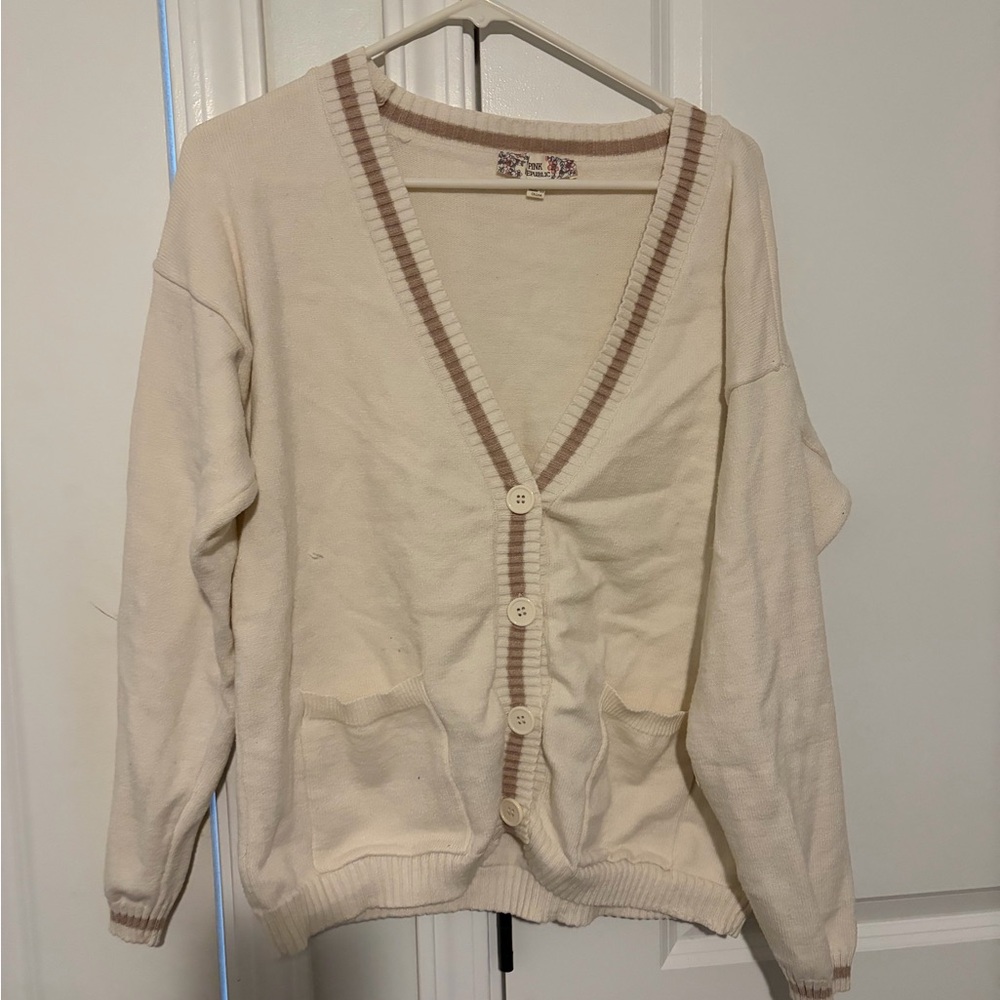 Pink Republic Cream and Tan Button-Up Cardigan